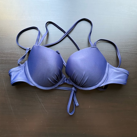 aerie Other - Aerie Navy Strappy ‘Perkier Push-Up’ Bikini Top Size 34B EUC